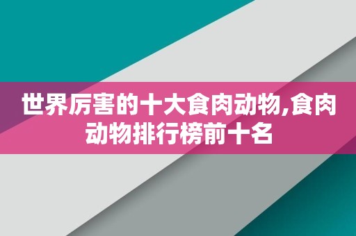世界厉害的十大食肉动物,食肉动物排行榜前十名